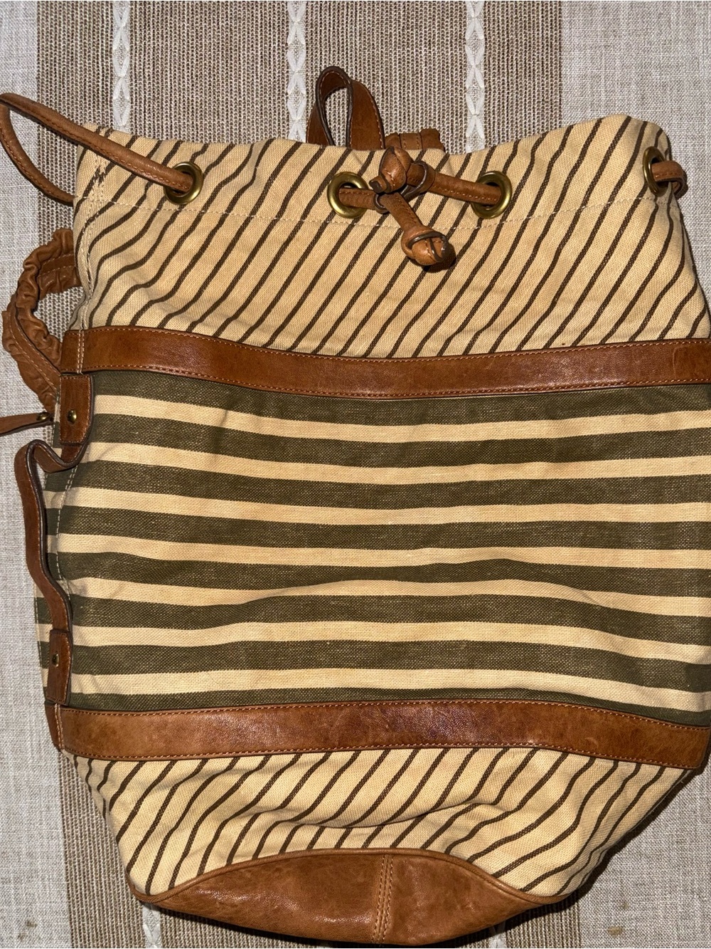 Vintage Cole Haan G Series Convertible Backpack Tote Bag Striped Canvas Leather